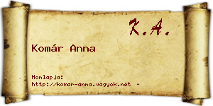 Komár Anna névjegykártya